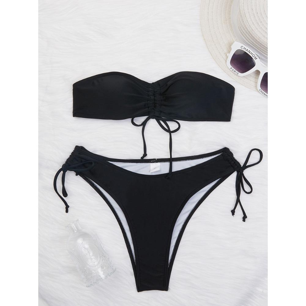 European and American Solid Color Triangle Bikini Split Sexy Women's Swimsuit Bikini