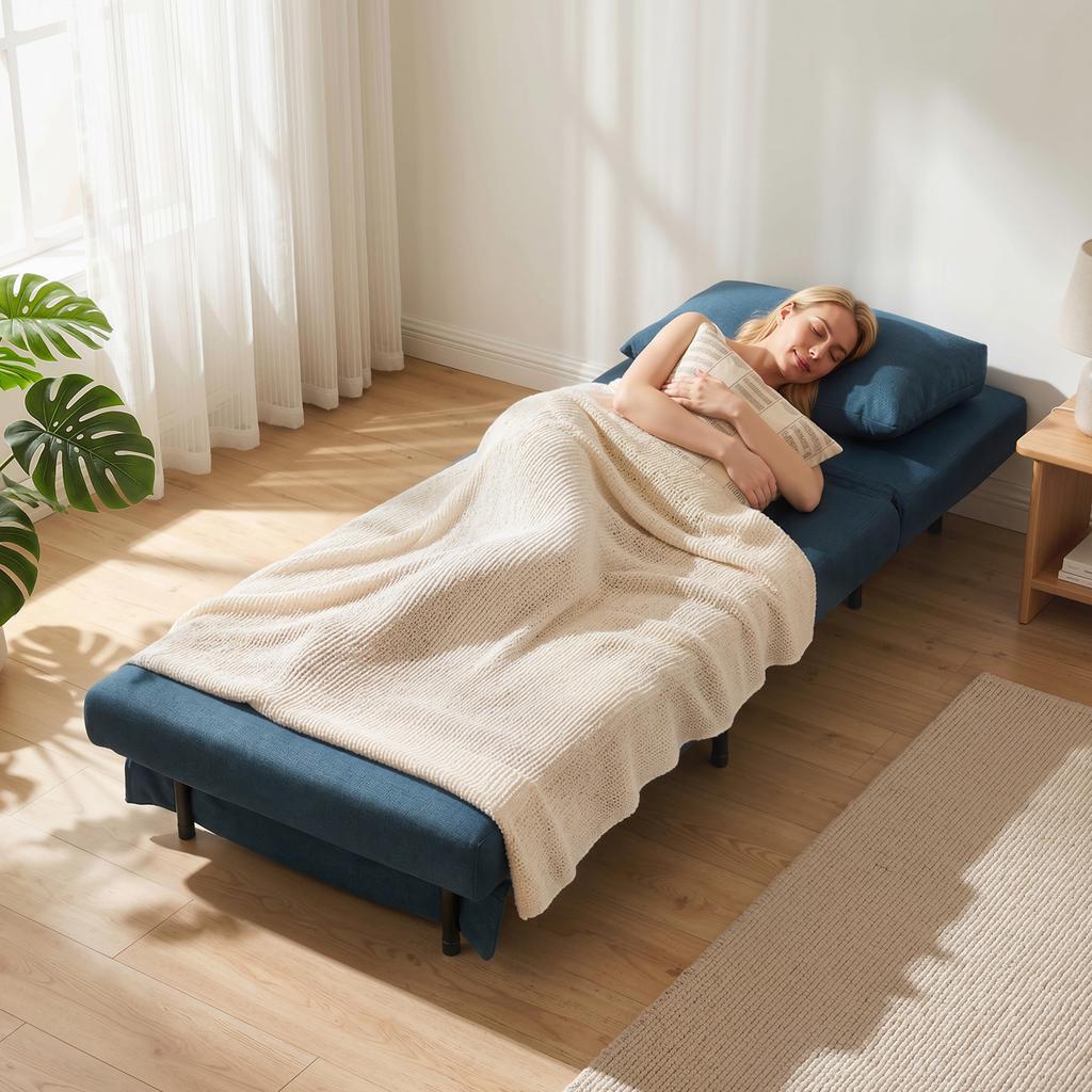 Convertible Armchair, 1-Seat, 3-in-1 Click-Clack, Adjustable Backrest, Pillow, Blue