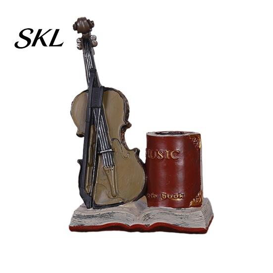 Retro Desk Decor Vintage Saxophone & Violin Pen Holder, Resin Musical Instrument Organizer, Weighted Artistic Organizer Base Pencil Stand for