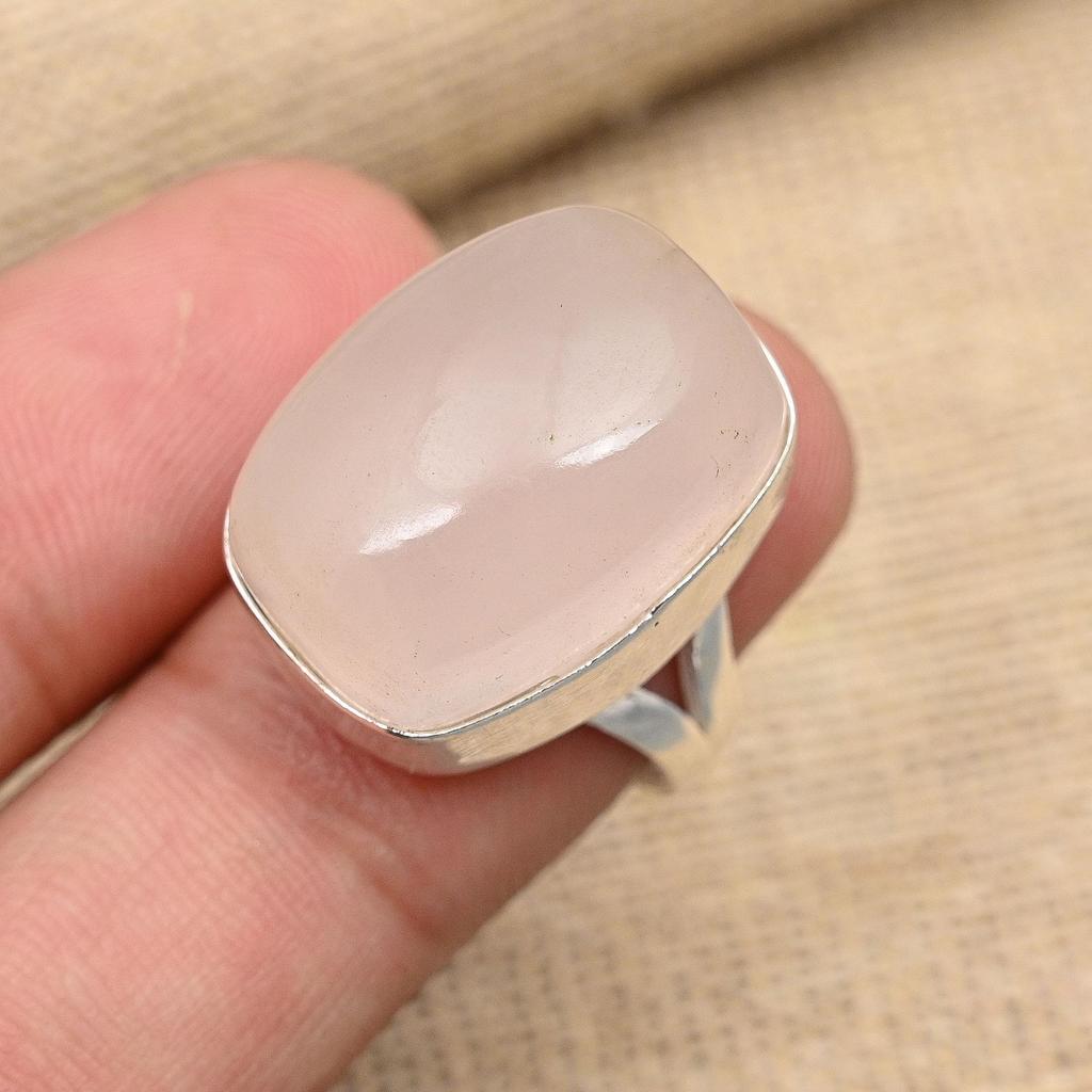 Rosenquarz-Edelstein, handgefertigter Ringschmuck aus 925er Sterlingsilber für Thanksgiving