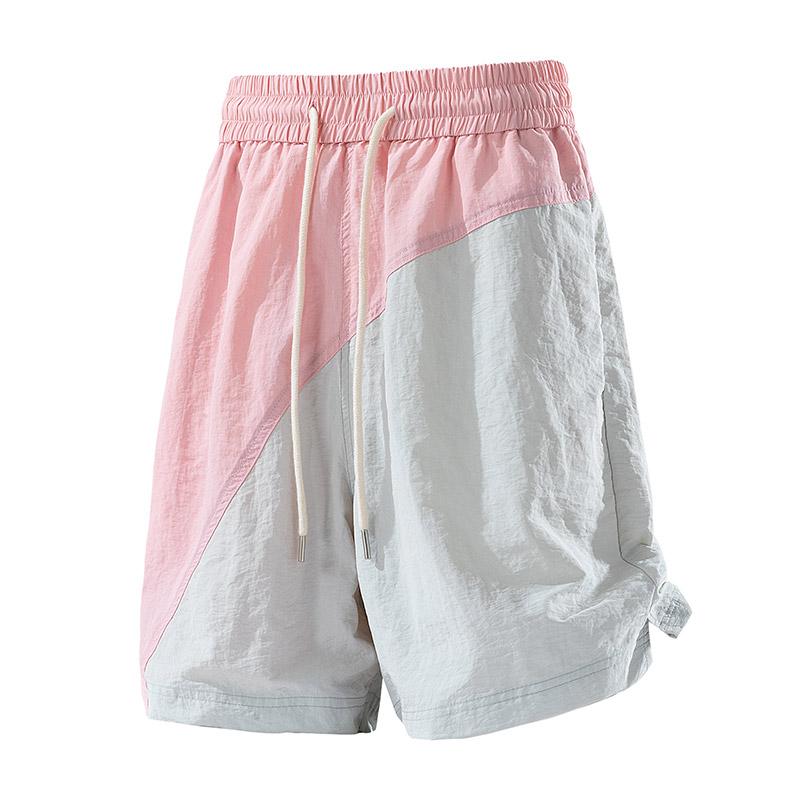 Shorts de verão com blocos de cor cor de pele de gelo, calças de três quartos, calças casuais, macacão