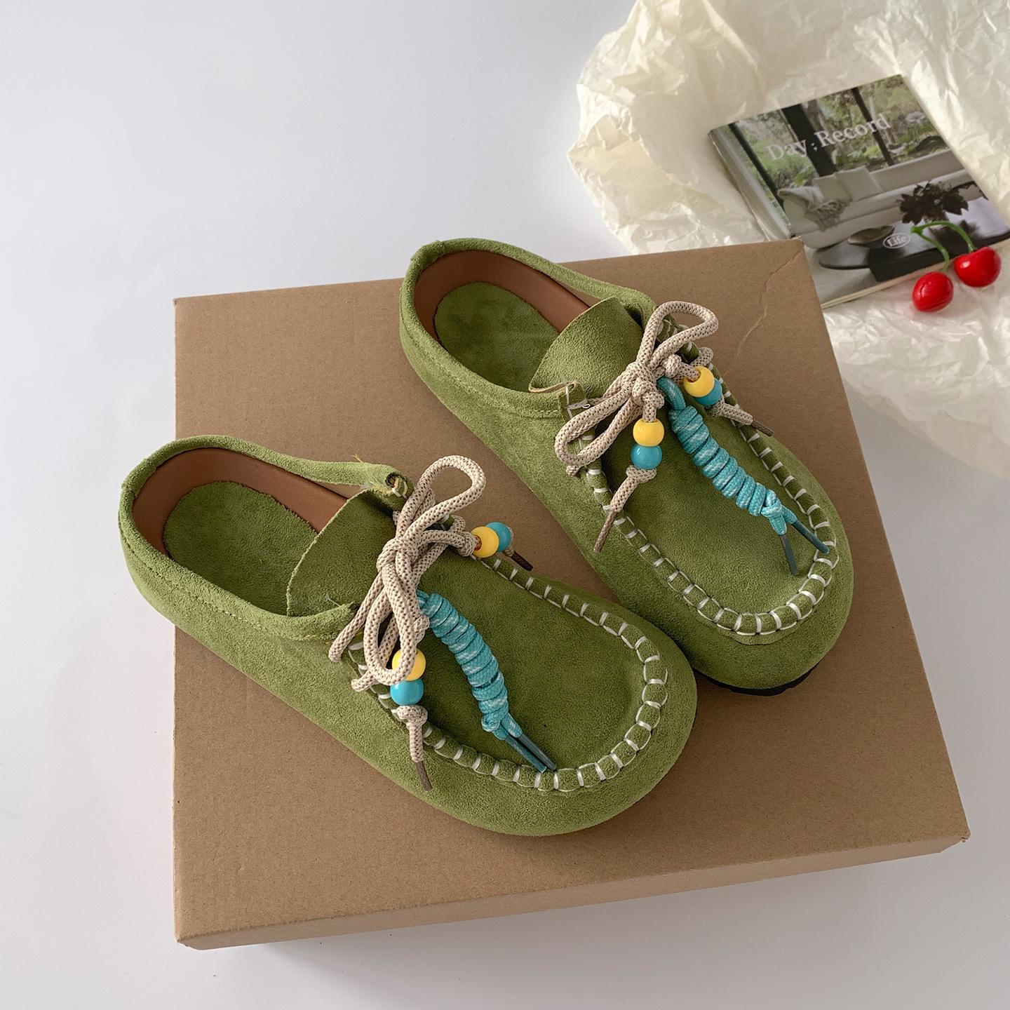 

Popular Internet celebrities retro thick-soled bag head slippers women s summer wear 2025 new models with skirts non-slip French cool slippers 35 зелёный