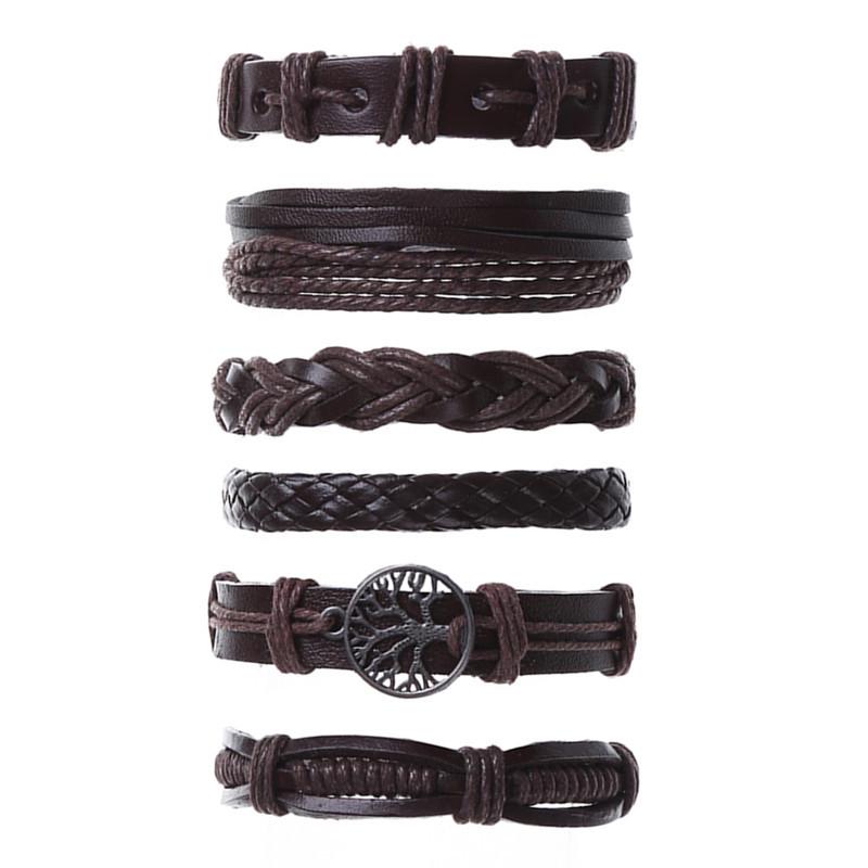Punk 6-Piece Genuine Leather Multi-Layer Bracelet Set