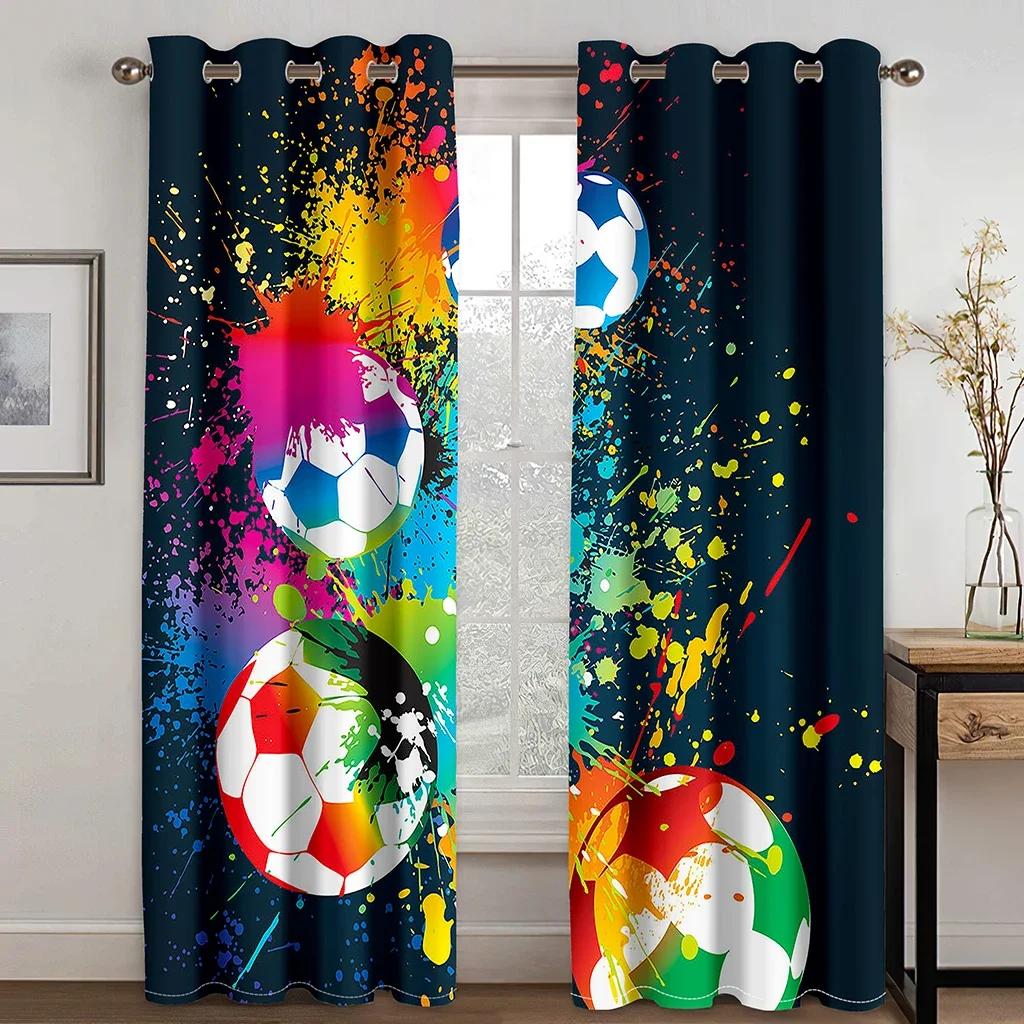3D Cartoon Football Soccer Sports Free Shipping Window Curtains For Living Room Kids Bedroom Bathroom Kicthen Door Home Decor2Pc