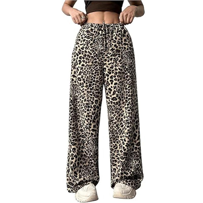 Style Low-waisted Casual Straight Wide-leg Pants Summer Fashion Versatile Leopard Print Pants European American Girls