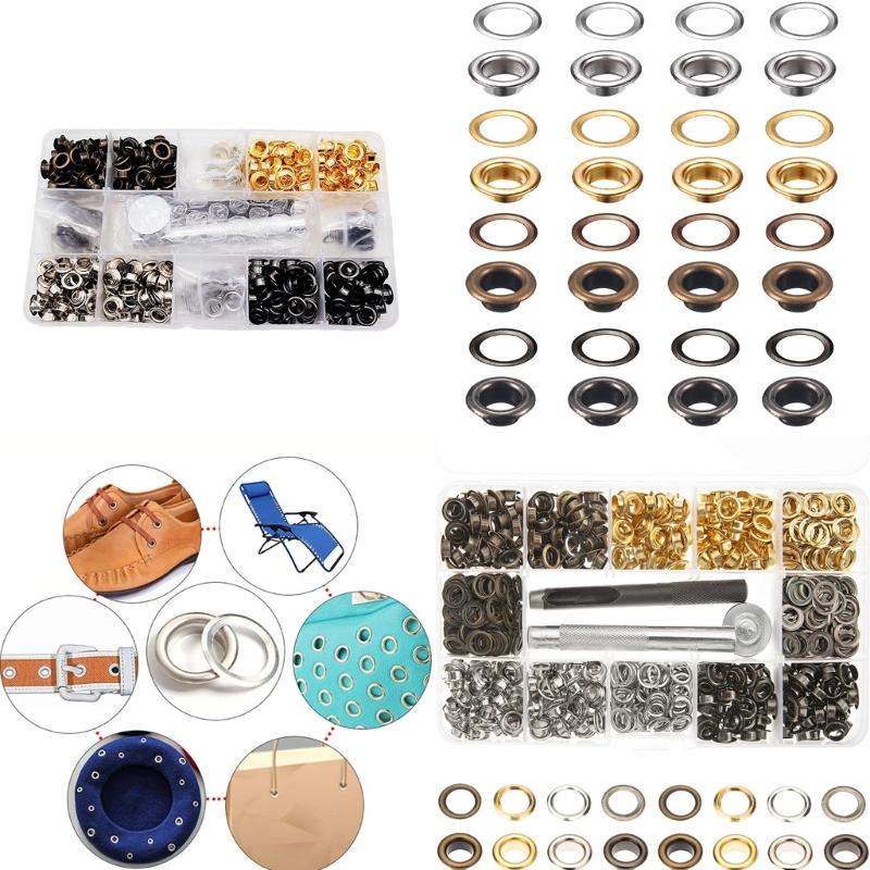 400Pcs 6mm Grommet Kits 4 Colors Grommet Eyelet Set with Install Tool Eyelet Punch Kits for Leather Belt Clothes