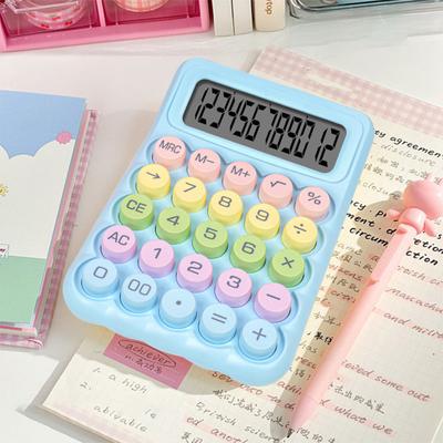 Desktop Calculator Retro Round Key Mechanical Calculator 12 Digit Large LCD Display Handheld Calculator for School Office