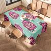 Vibrant Floral Print Tablecloth Rectangular Placemats for Home Decoration Green Pink Roses Design Waterproof Fabric Material Eas