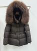 Winter New European Fox Big Fur Collar White Goose Down Jacket Women's Short Hooded Waist Thickened Coat