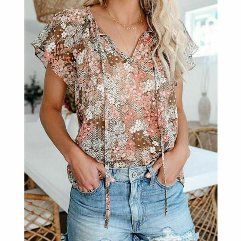 Womens Summer V Neck Short Sleeve T Shirt With Beautiful Floral Print And Comfortable Fit