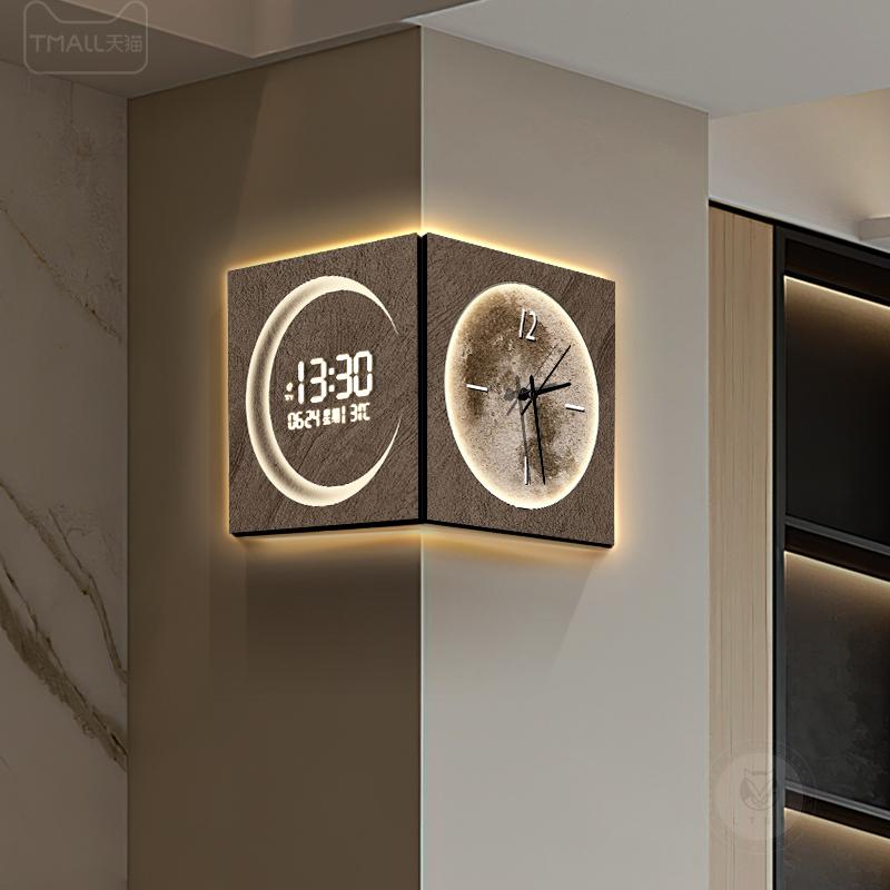 Double Sided Corner Clock 16 Inch Living Room Led Wall Clock Perpetual Calendar Electronic Clocks Home Decoration Ornaments
