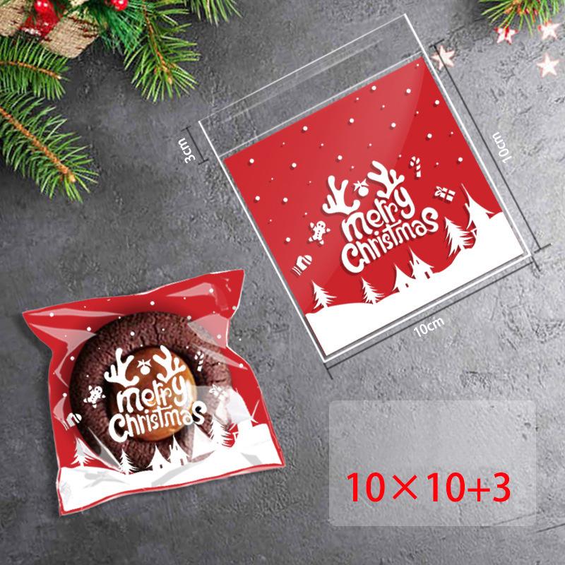 100Pcs Christmas Candy Cookie Bags Self-Adhesive Gift Packaging Biscuit Snack Baking Bag Navidad New Year Xmas Party Supplies