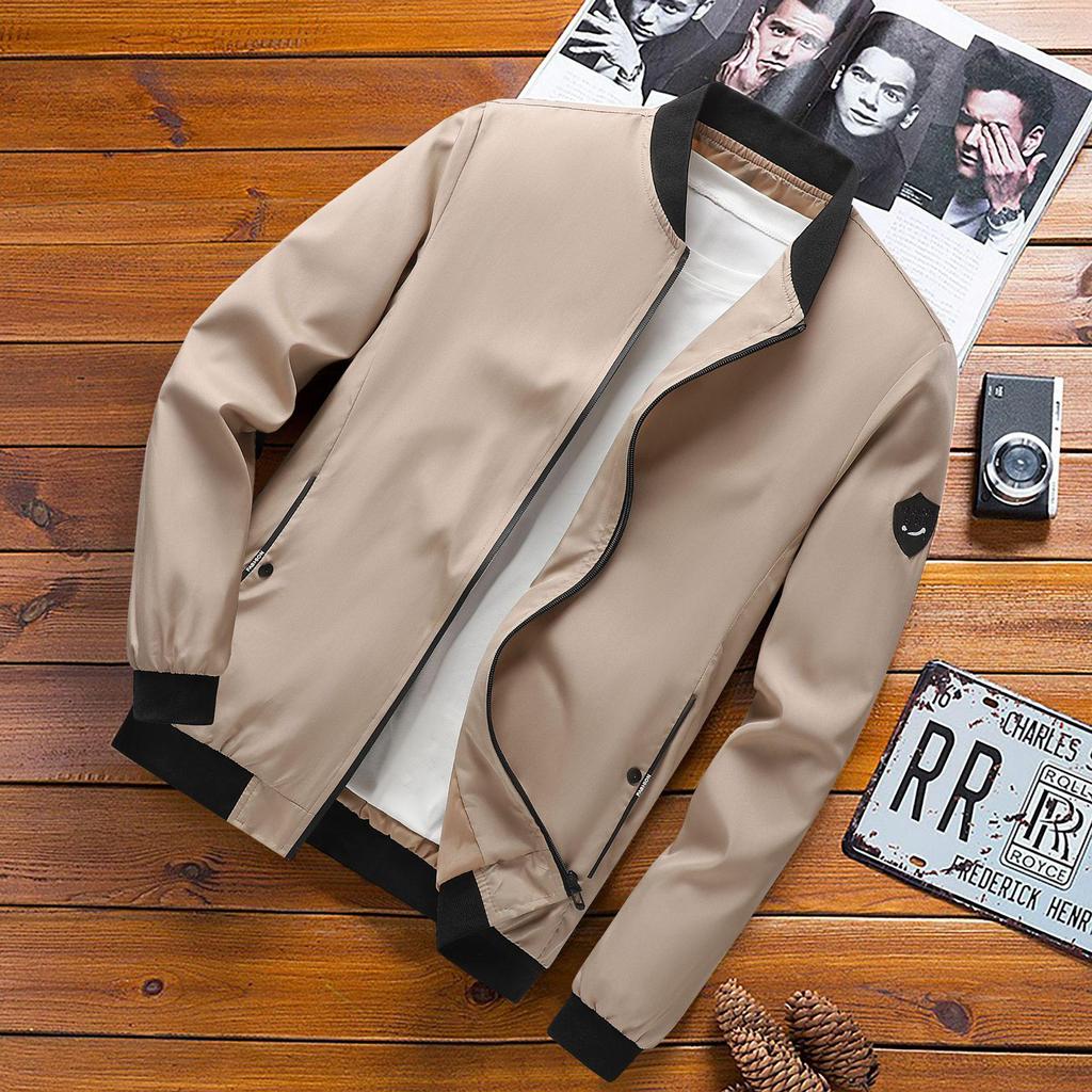 Men's Slim Fit Solid Color Korean Style Baseball Jacket - Spring Autumn Plus Size Outerwear