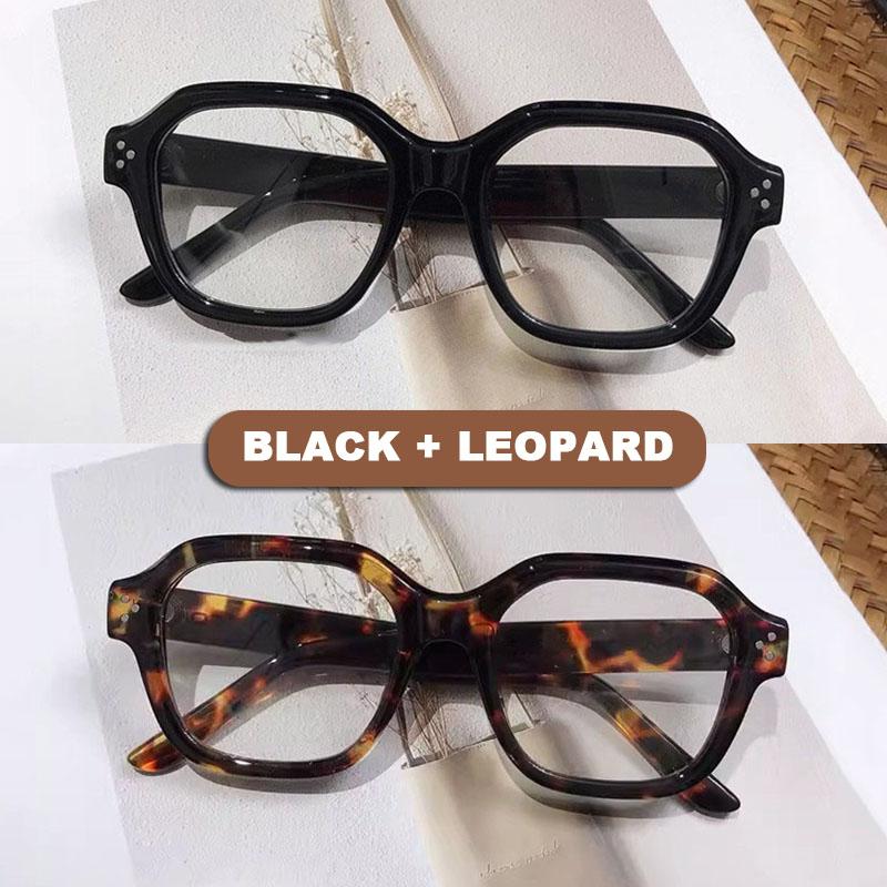 2PCS Vintage Leopard Black Frame Glasses Women Men Anti Blue Light Lens Eyeglasses Spectacles Makeup-free Eyewear Accessory