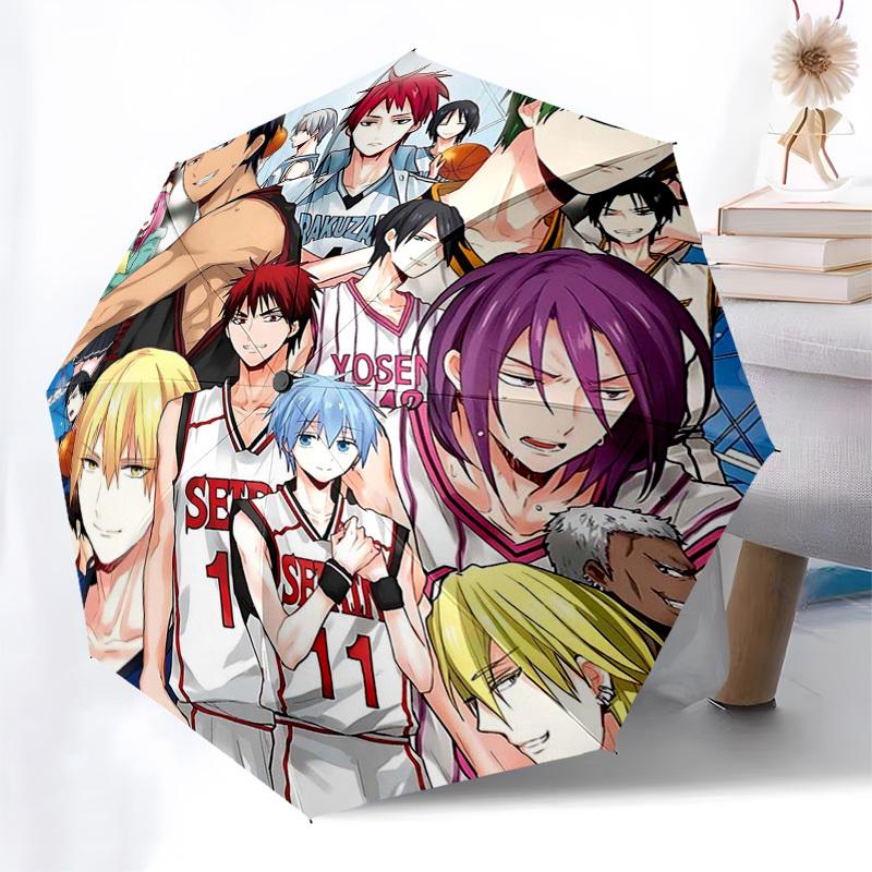 1pc Basketball Anime Characters Outdoor Umbrella - Automatic Opening/Closing, Portable 3-Fold Design, 8-Rib Iron Frame, Perfect Gift for Fans, Tr