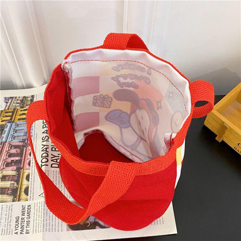 Cartoon Cute Animal Canvas Large-Capacity Handbag Women Bucket Totes Shopper Lunch Bags