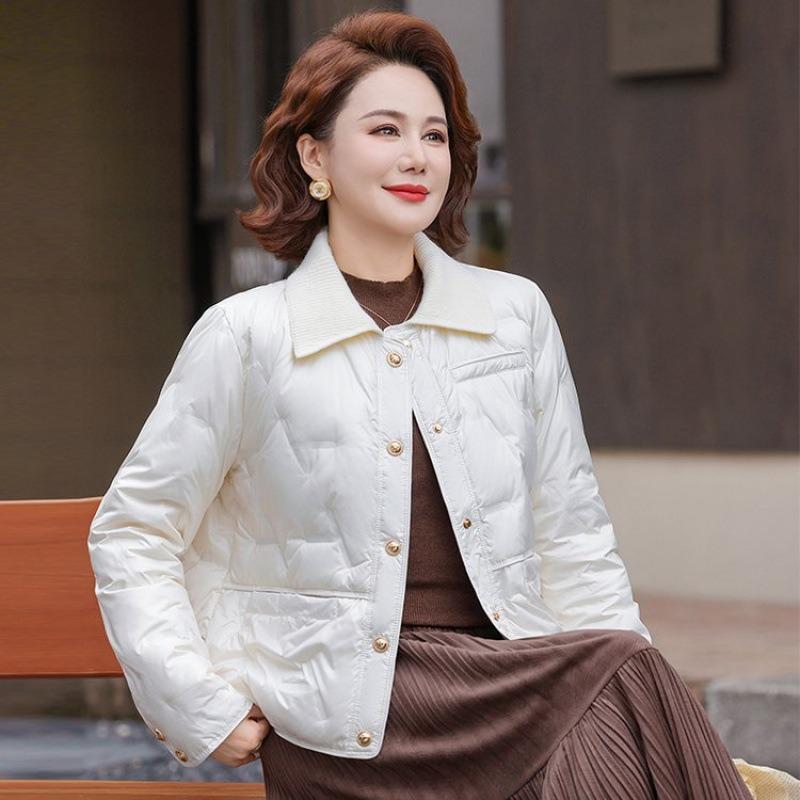 Medium and Old Women's Clothing Women's Light Down Jacket New Short Lapel Fashion Duck Down Thin Temperament Jacket