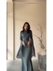 2024 Summer Patchwork Tulle Long Satin Slimming Dress with Large Sleeves