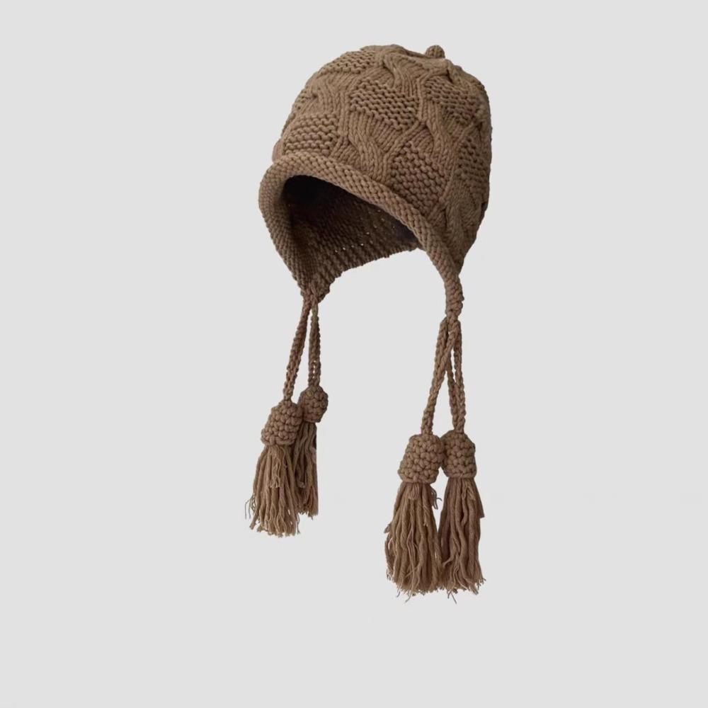 New Windproof Knitted Hat Tassel Ear Protection Winter Beanie Warm Headgear Winter