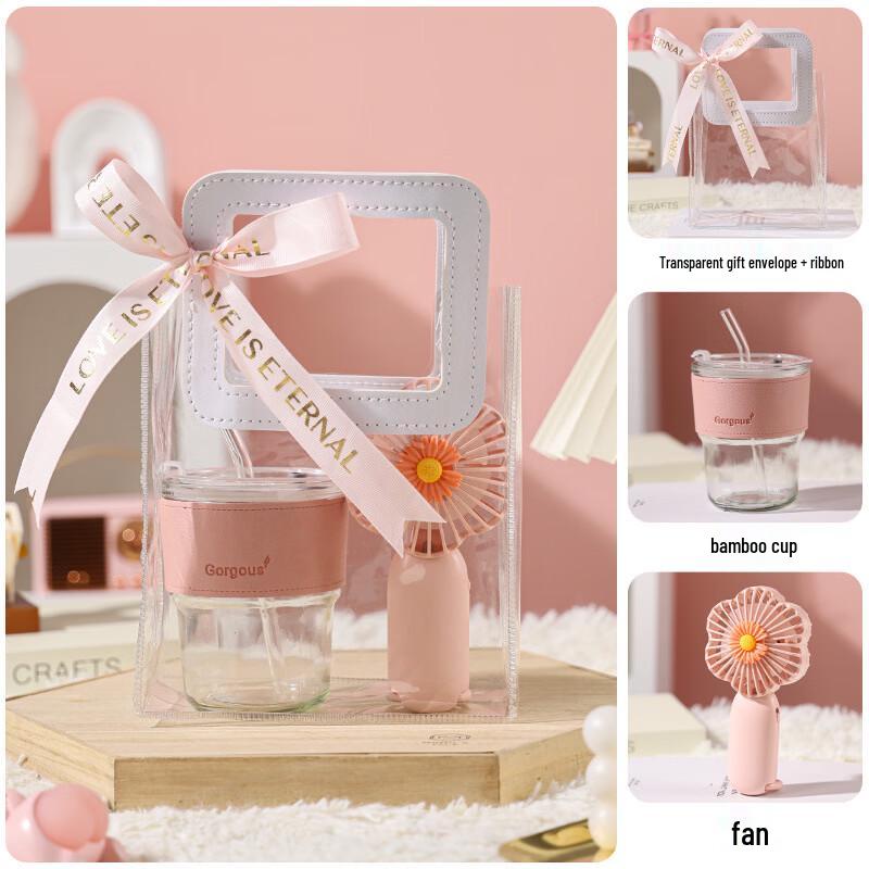 Glass Cup and Mini Fan Gift Set