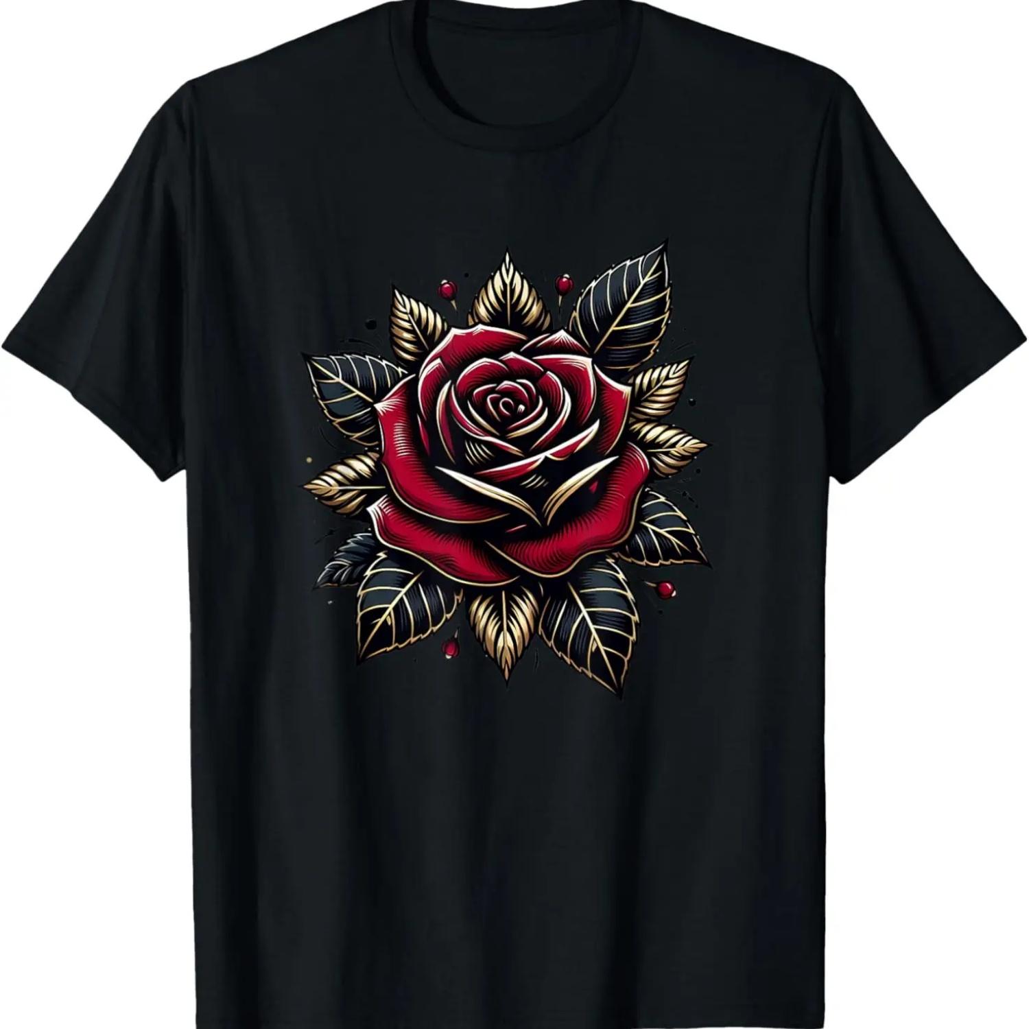 Single Red Roses Flower of Cute Deep Red Rose Black T-Shirt S чёрный