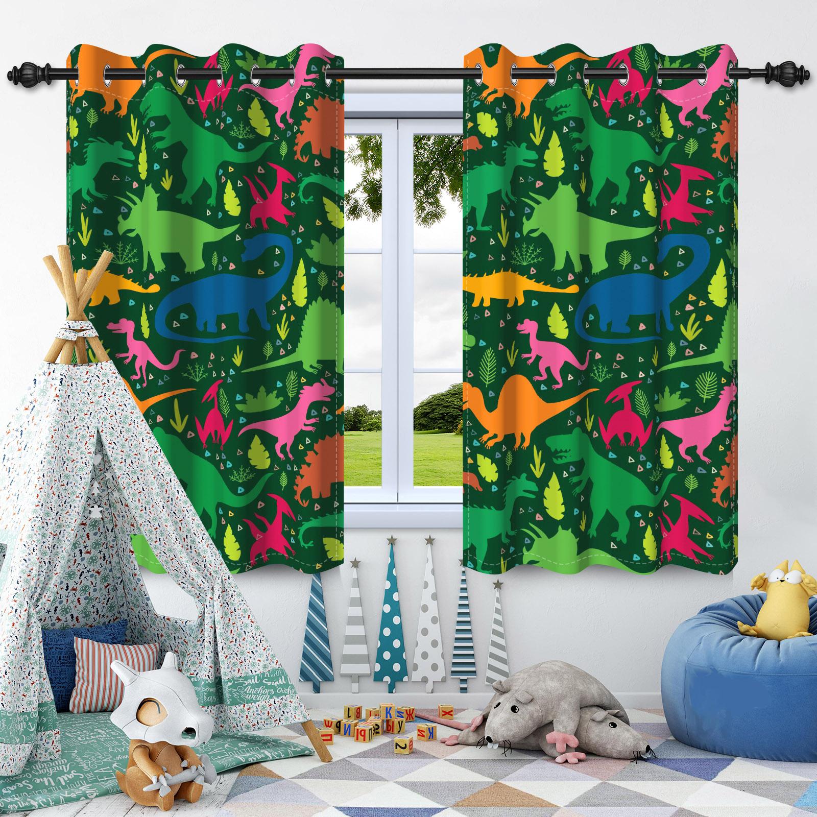 

2 шт. Мультяшные шторы с динозаврами Детская спальня затемняющие Гостиная Домашний декор Блэкаут Оконные драпировки Полиэстеровая ткань 50x120cm 2pcs