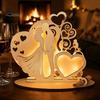 Unique Wedding Sign-in Decor Wooden Couple Ornaments with LED Lights, Romantic Statue Heart Atmosphere Lamp Design, Warm Glow Tabletop Night Light for