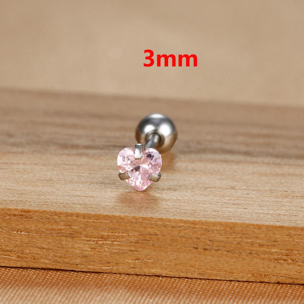 1 Adet Sade Pembe Zirkon Kalp Küçük Küpe Moda Minik Paslanmaz Çelik Charm Helix Kıkırdak Piercing Takı