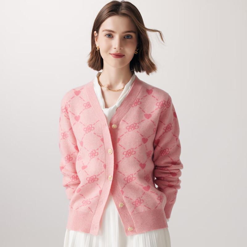 PALUOPO Women's 12-Gauge Cashmere Plaid Jacquard V-Neck Cardigan