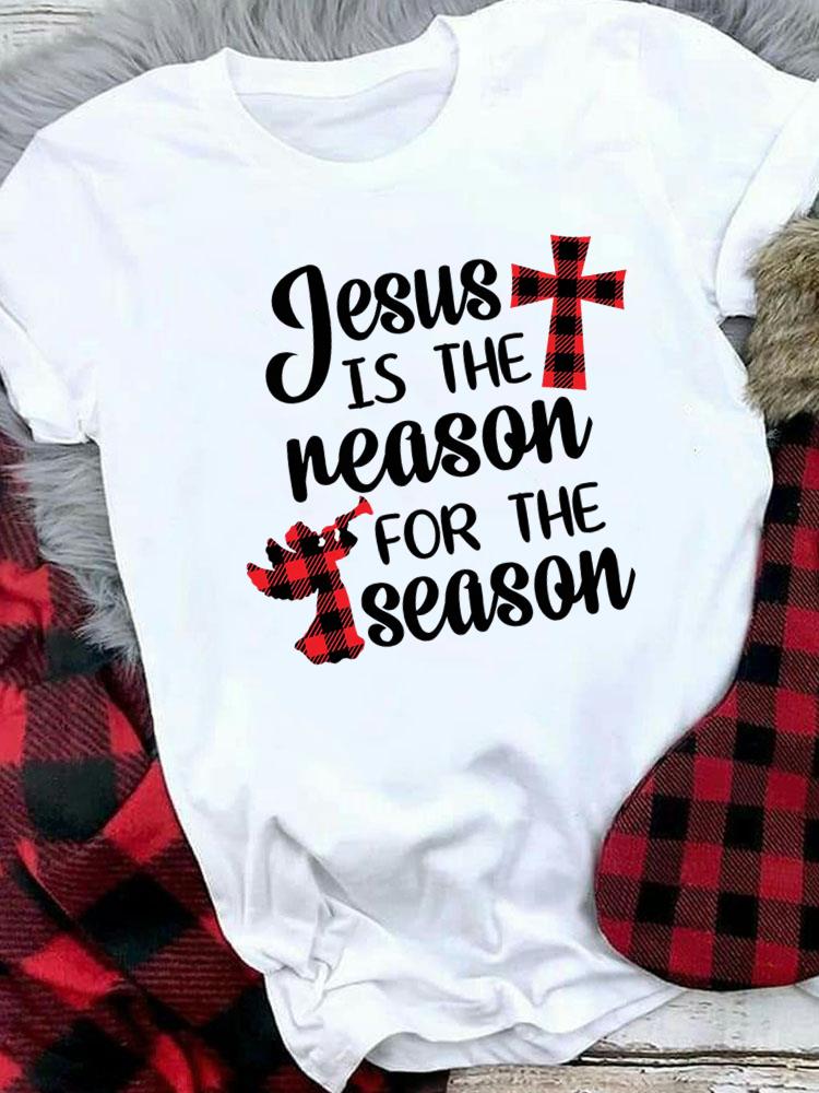(Asian Size) Women Holiday Print Tee Top festival Merry Christmas New Year letter sweet 90s Casual  Lady Short Sleeve Fashion Graphic T-shirts