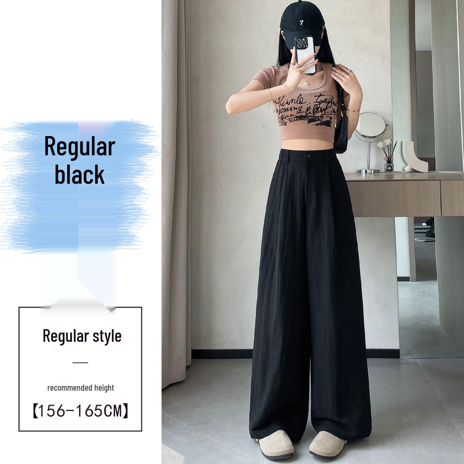 

Women s Summer Tencel Linen Wide-Leg Pants: High-Waist, Floor-Length, Slimming, Lightweight, Loose Straight Leg. S (91-98 jin) чёрный