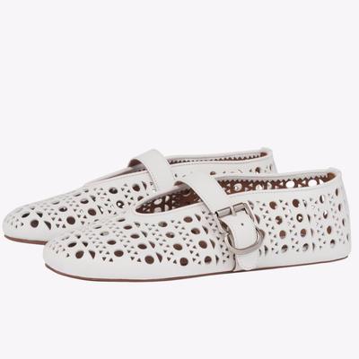 2024 Primavera Estate Nuovi Scarpe Singole da Donna con Fibbia a Una Linea a Punta Rotonda Vuota con Suola Bassa Ballerine Sandali Mary Jane