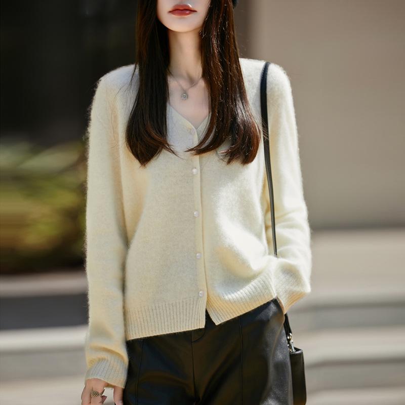 Korean Style V-neck Wool Knit Cardigan for Women - Autumn & Winter Fashion Sweater