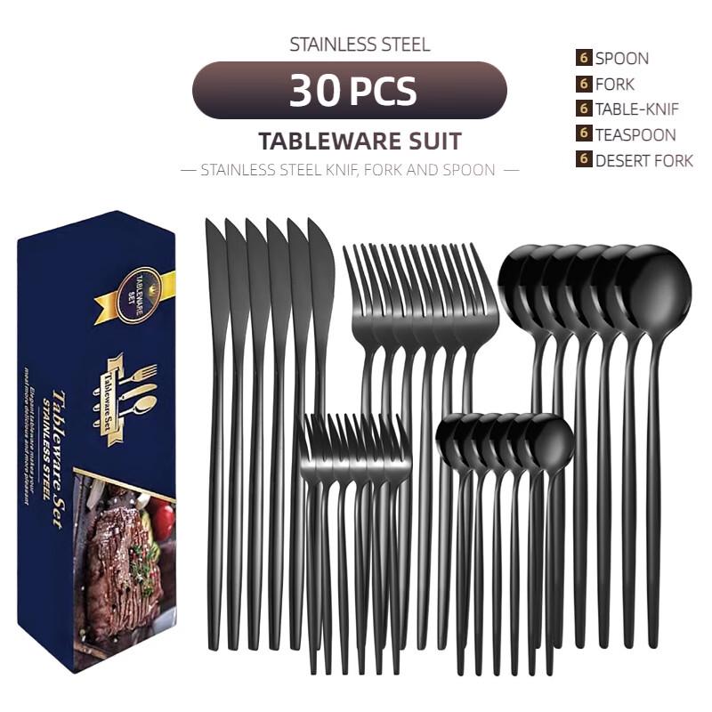 Lan Tuan 30-Piece Black Stainless Steel Flatware Set
