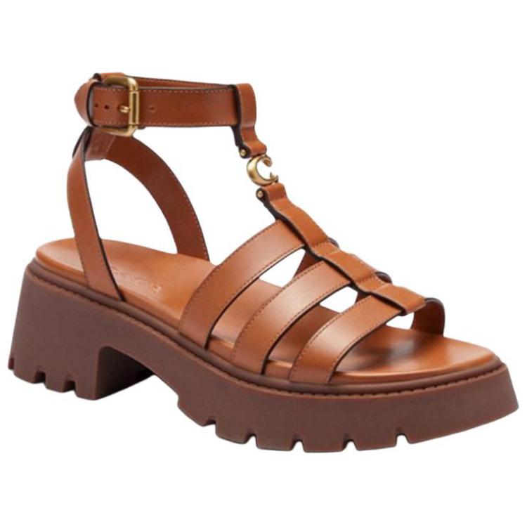 Coach Leather 3D C Logo Comfortable Design Thick Sole Fisherman Roman Sandals Women sandals Brown CAR70-COG