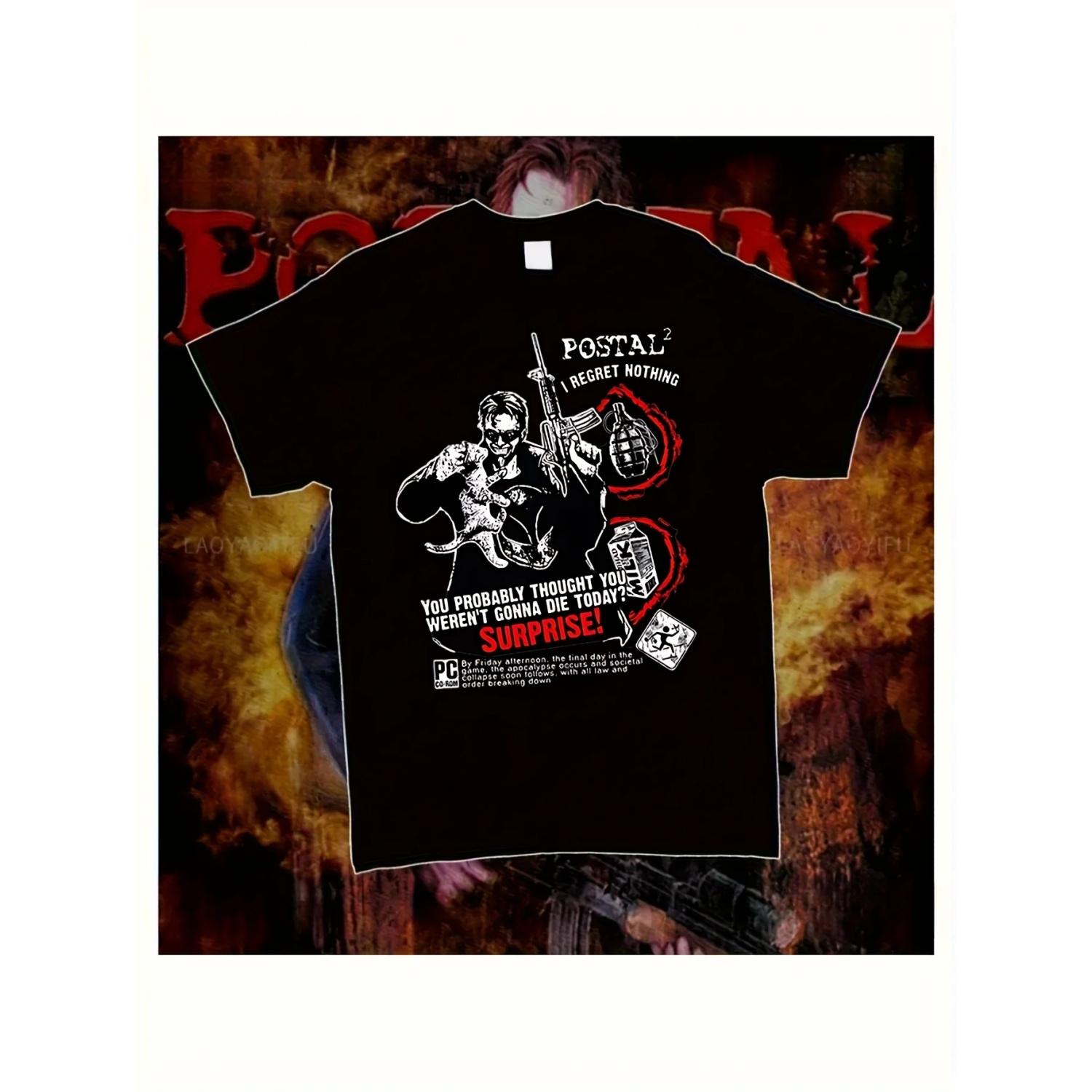 Postman Man Humorous Action Pattern T-shirt Black Video Game T-shirt Postman Man and Weapon Pattern T-shirt S чёрный