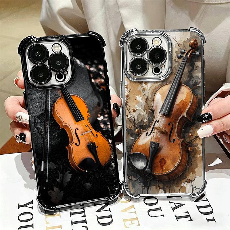 Violin Music Soft Phone Case For iPhone 15 16 17 Air 14 Pro Max 16E Plus 13 12 Mini Plating Anti-Fall Fundas