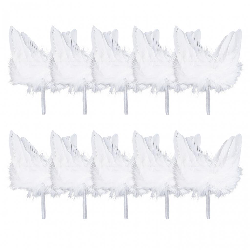White Vintage Feather Hanging Angel Wings Set of 10 for Christmas Tree