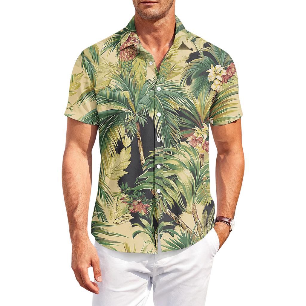 Men's Casual, Loose-Fit Short-Sleeve Shirt With Hawaiian Print