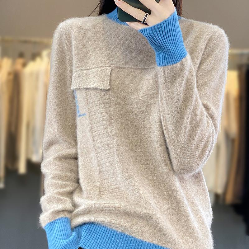Fashion Autumn And Winter Casual Wind Japan And Korea Casual Pullover Versatile V-Neck Color Matching Regular Sweater Wool Sweater