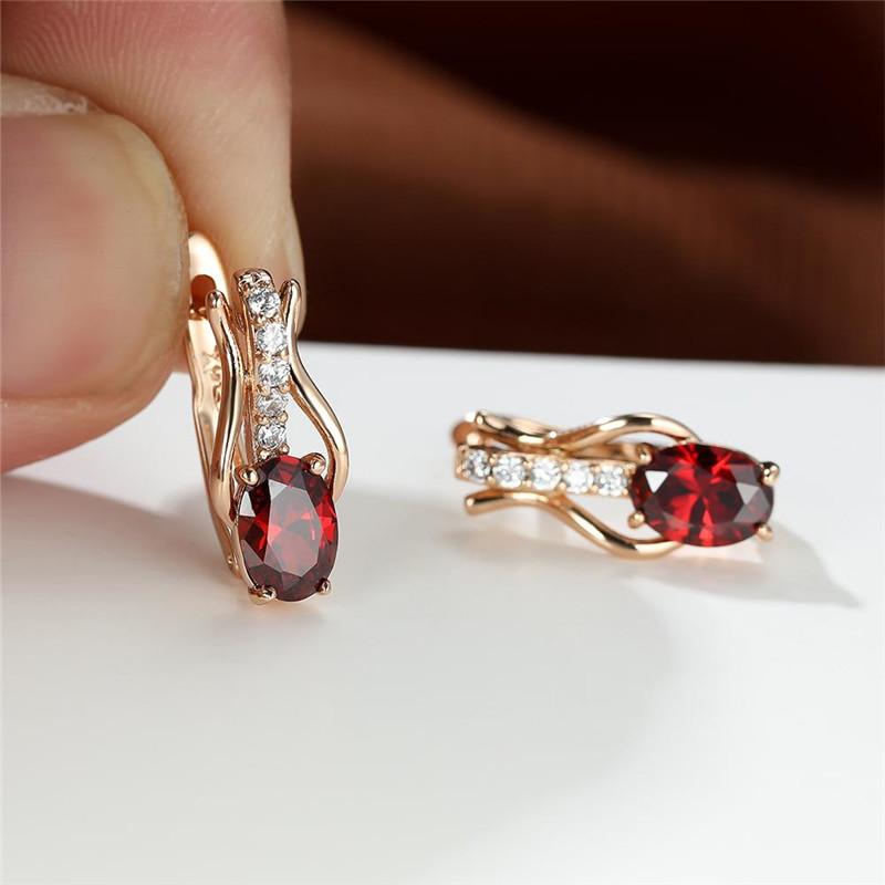 Luxury Female Small Pink Oval Zircon Stone Hoop Earrings Charm Gold Color Wedding Jewelry For Women