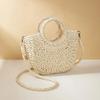 Handwoven Straw Rattan Half-Moon Bag - Women’s Large Capacity Hollow Out Crossbody Beach Shoulder Bag with Half-Round Design