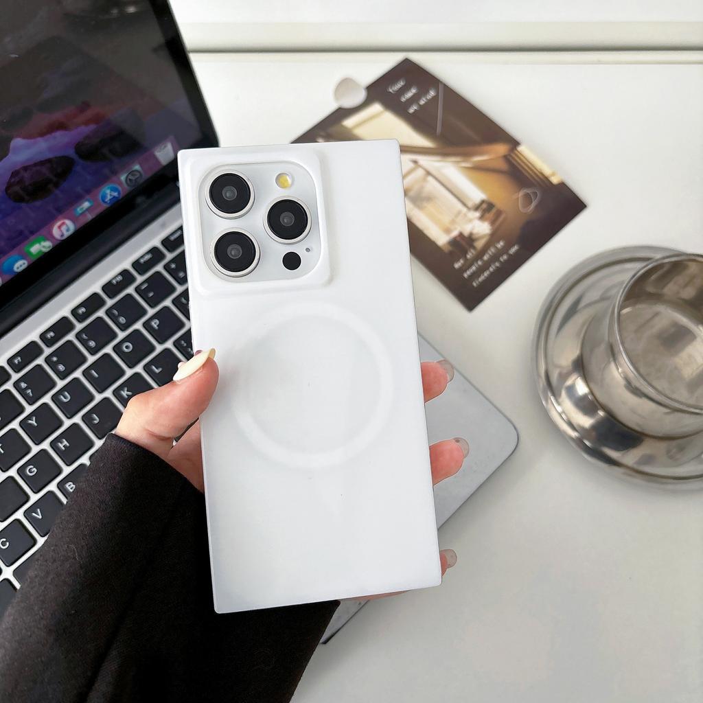 Fashion Straight Edge Mag White Safe Phone Case for iPhone 13 14 15 16 Pro Max Wireless Charging Strong Magnetic Anti-drop Cover