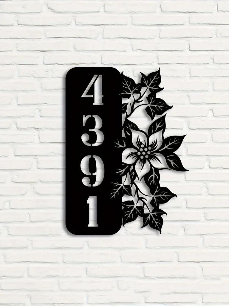 Individuelles Metall-Adressschild mit Blumenmuster, Personalisierte Outdoor-Gartennummernschild, Wetterbeständig Pulverbeschichtet