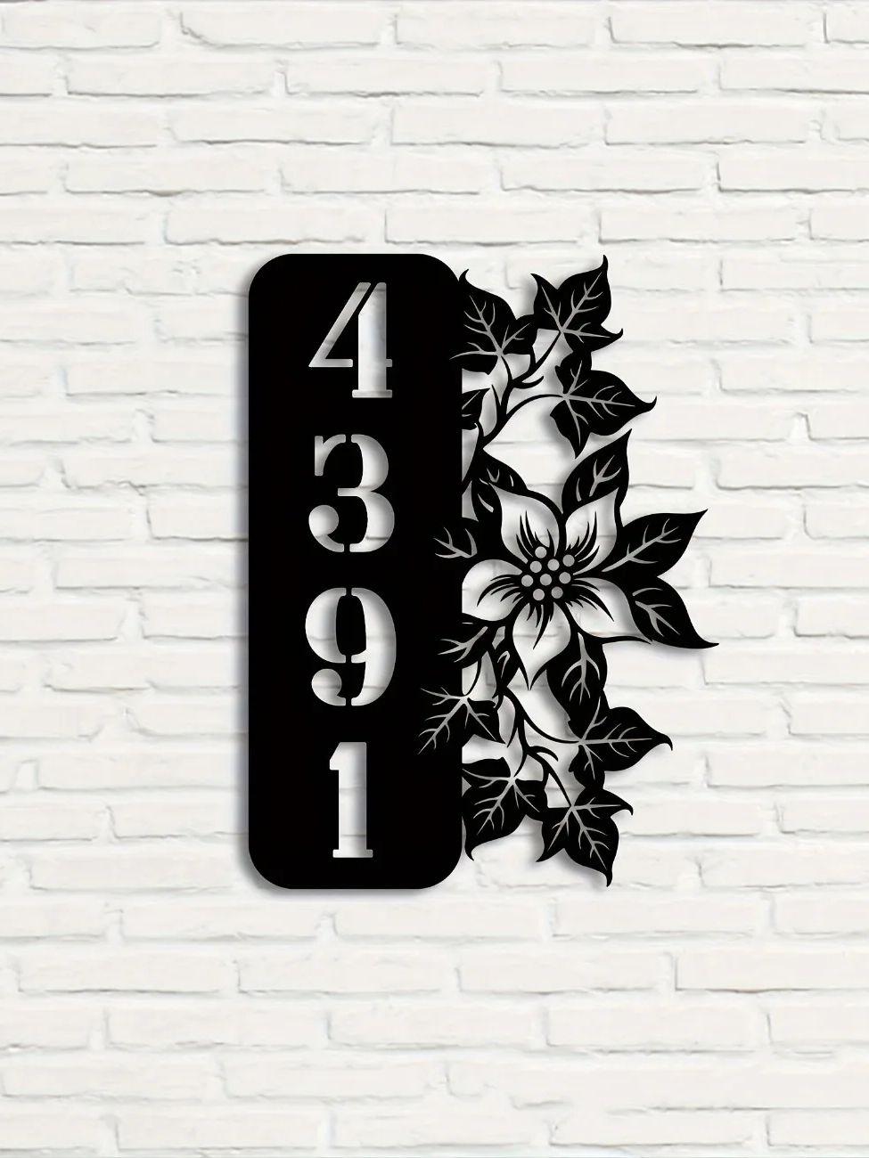 

Индивидуальная металлическая адресная табличка с цветочным узором, Персонализированная уличная номерная табличка для сада, Порошковое покрытие, устойчивое к погодным условиям M чёрный