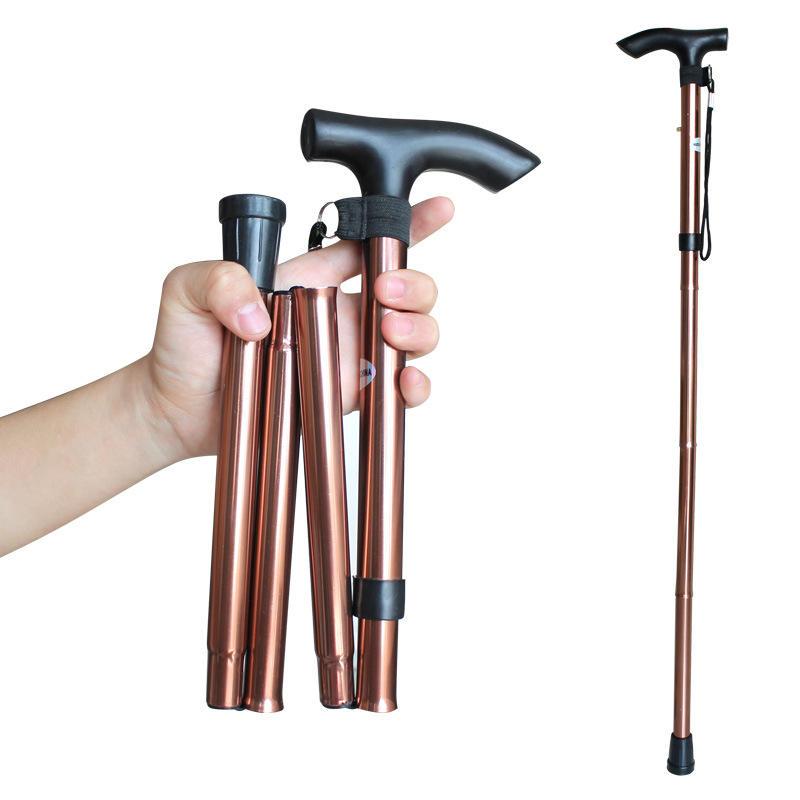 Foldable Aluminum Alloy Walking Stick Plastic Handle Portable Trekking Poles Non-slip Lightweight Telescopic 250 Lb Capacity