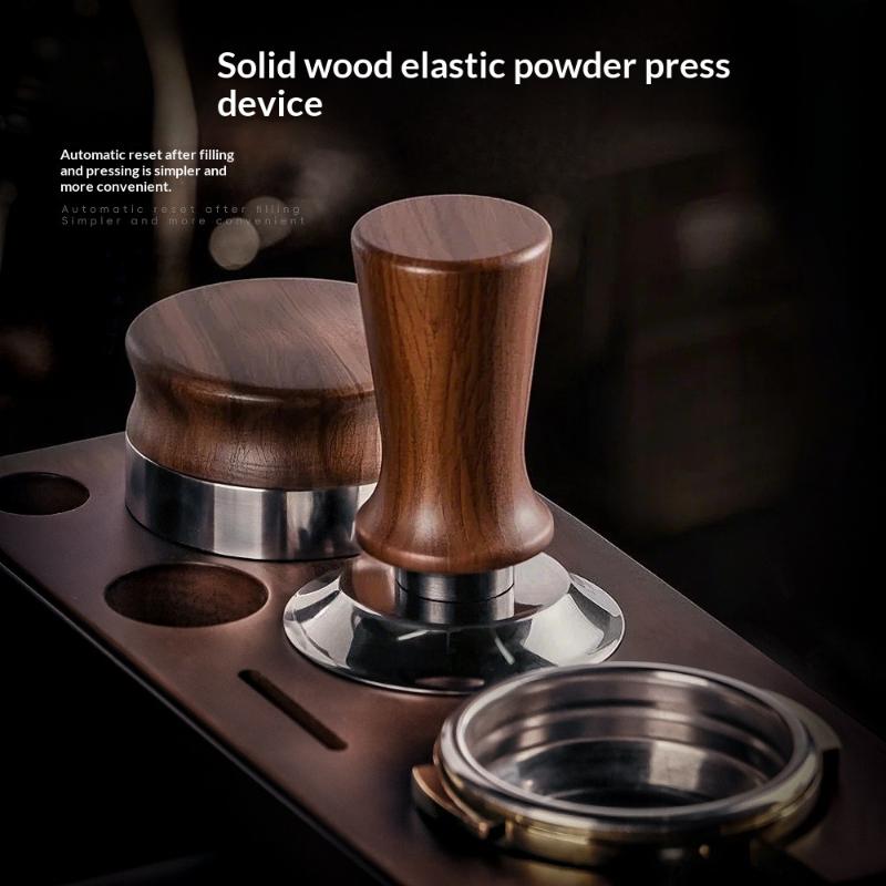 1 Pezzo Strumento Barista 51/53/58mm Legno di Faggio Pressino Caffè Espresso Molla Interna Forza Bilanciata Martello Caffè Base in Acciaio Inossidabile