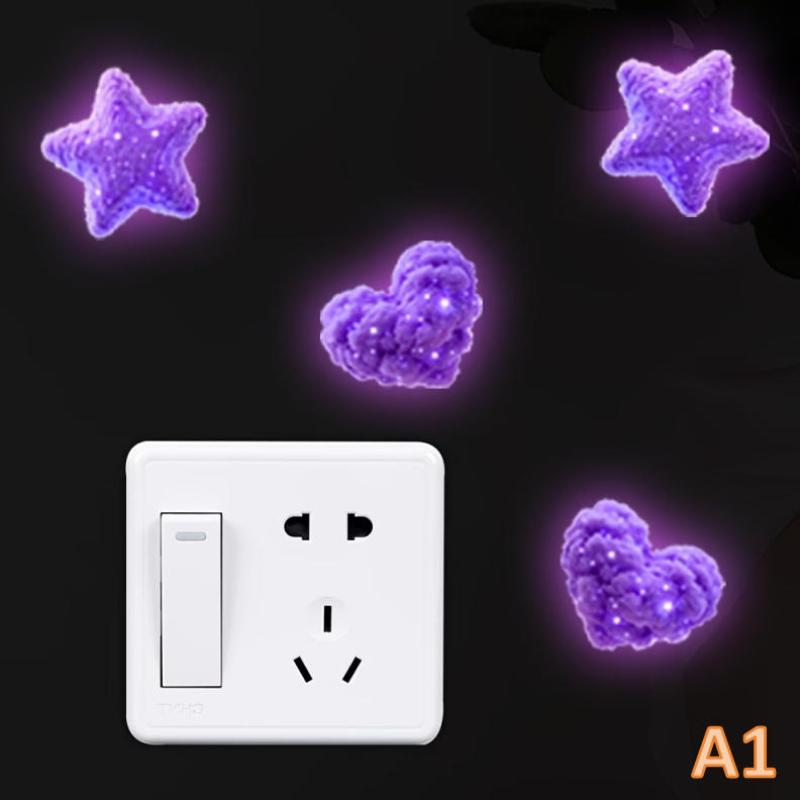 Glow-In-The-Dark Switch Stickers Purple Star Green Fairy Design Self-Adhesive Removable Pvc Wall Sticker Home Decor Luminous Art
