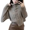 High Neck Sweater Jacket for Women In Autumn and Winter Lazy Design Soft and Loose Short Sleeved Knitted Sweater