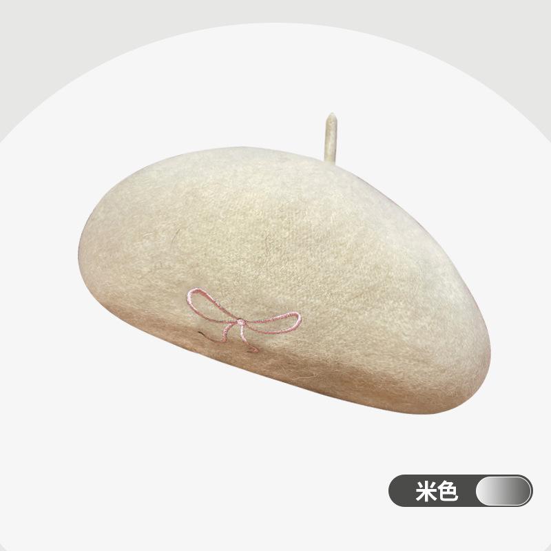

High quality beret wool versatile autumn and winter big head circumference showing face small woolen painter bud hat
